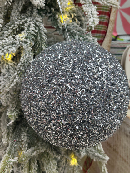 6 Inch Silver Foil Glitter Ball Ornament