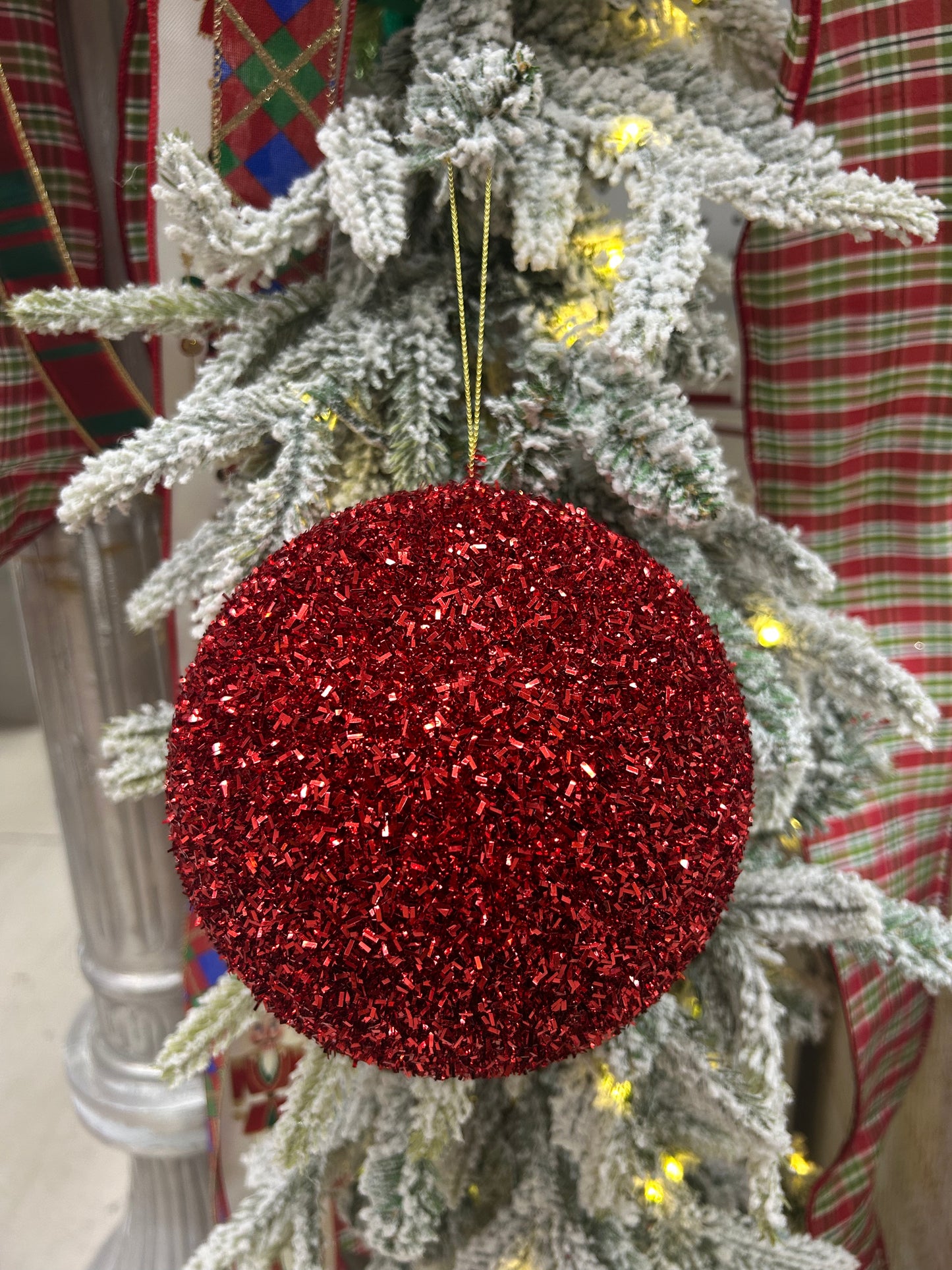 6 Inch Red Foil Glitter Ball Ornament