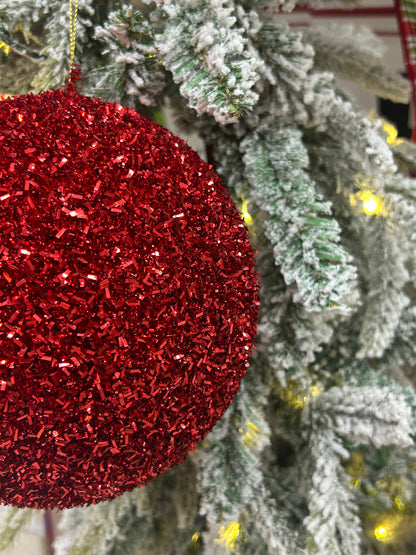 6 Inch Red Foil Glitter Ball Ornament