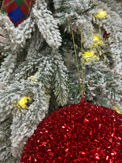 6 Inch Red Foil Glitter Ball Ornament
