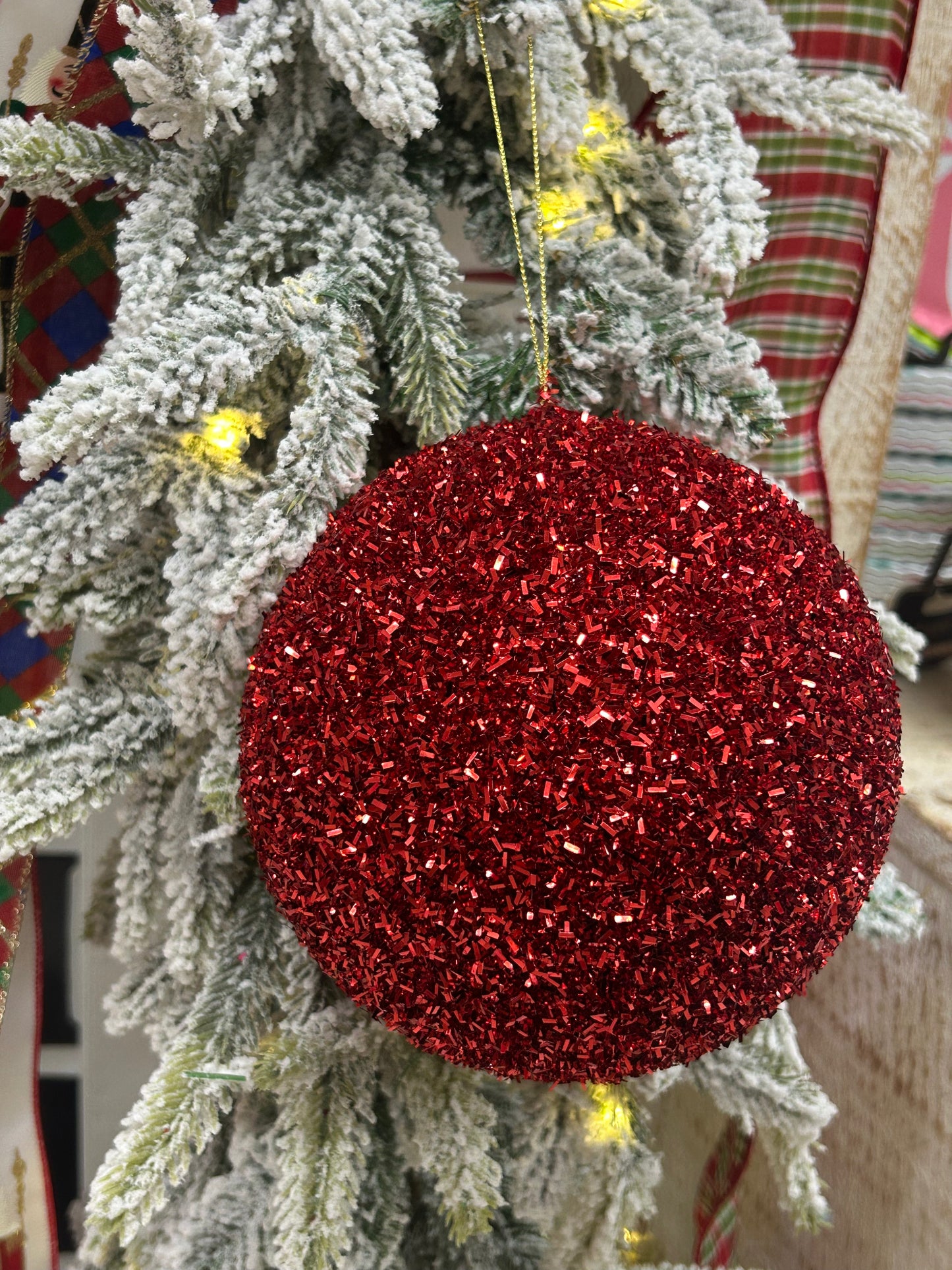 6 Inch Red Foil Glitter Ball Ornament
