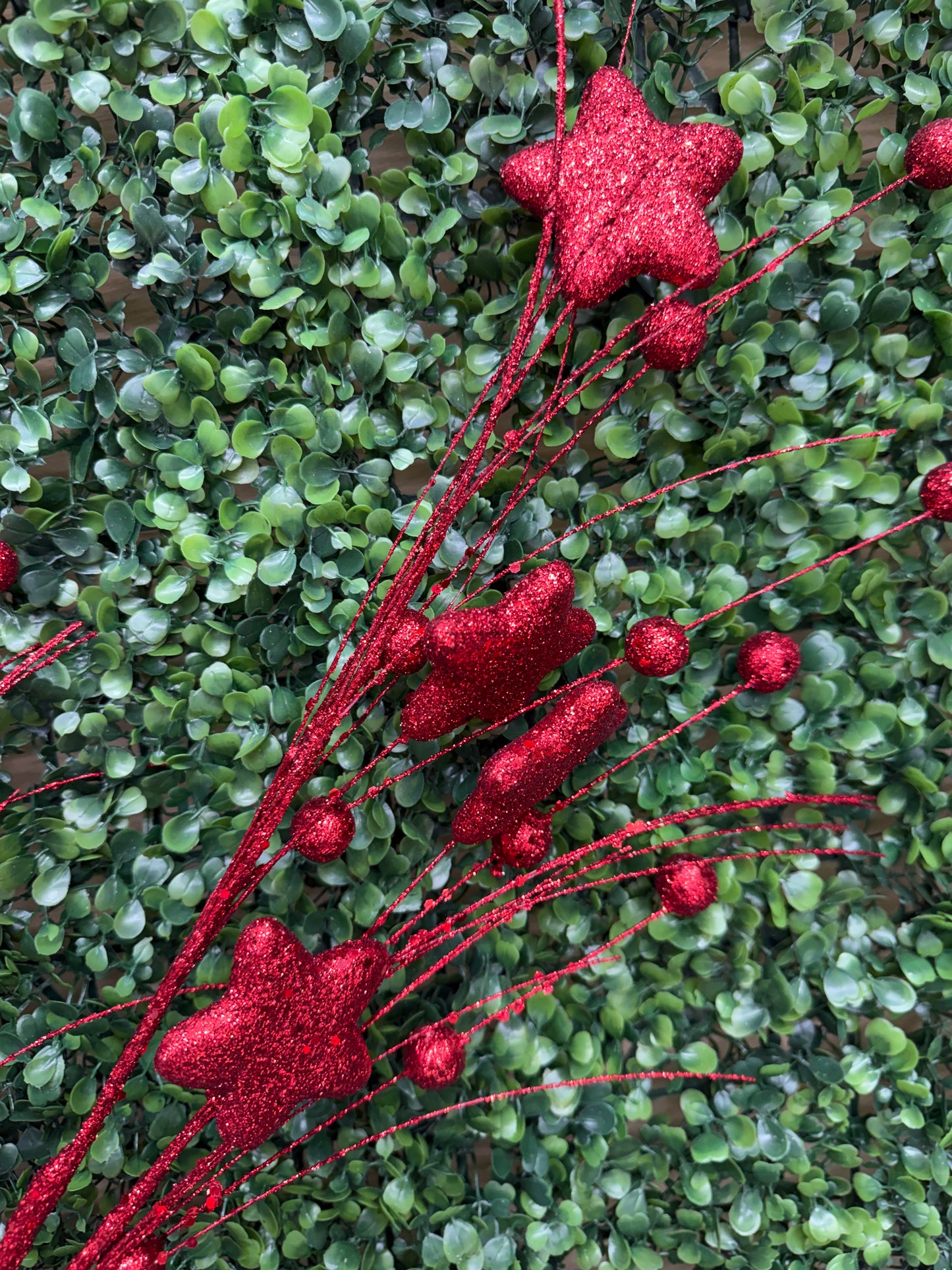 34 Inch Red Glitter Star Berry Pine Spray