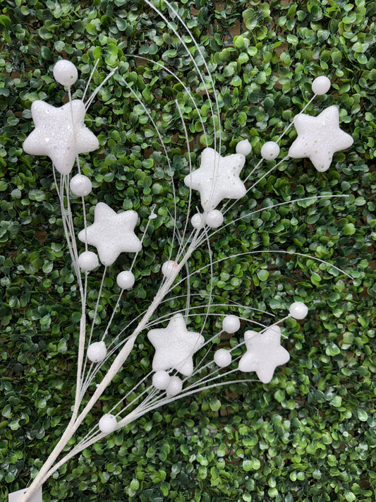 34 Inch White Glitter Star Berry Pine Spray