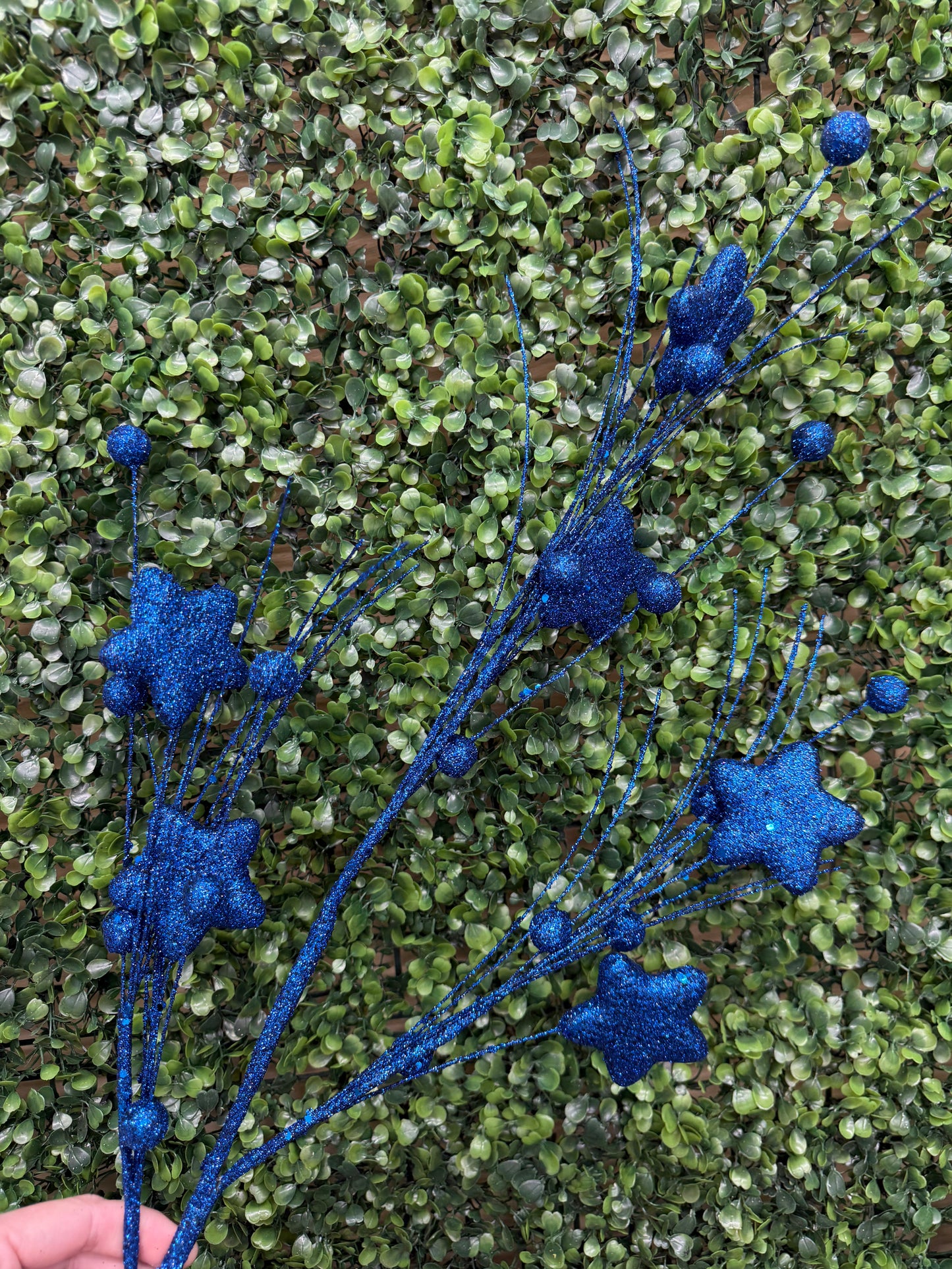 34 Inch Dark Blue Glitter Star Berry Pine Spray