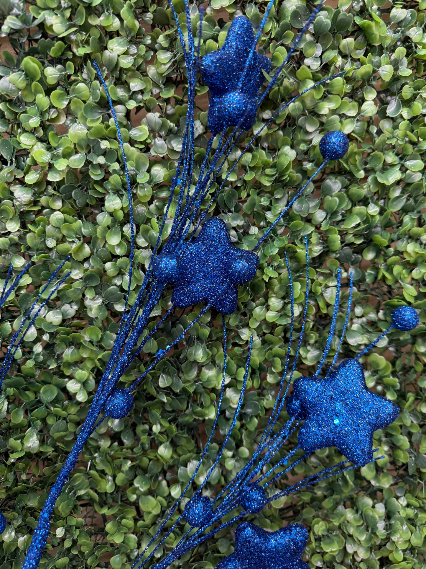 34 Inch Dark Blue Glitter Star Berry Pine Spray