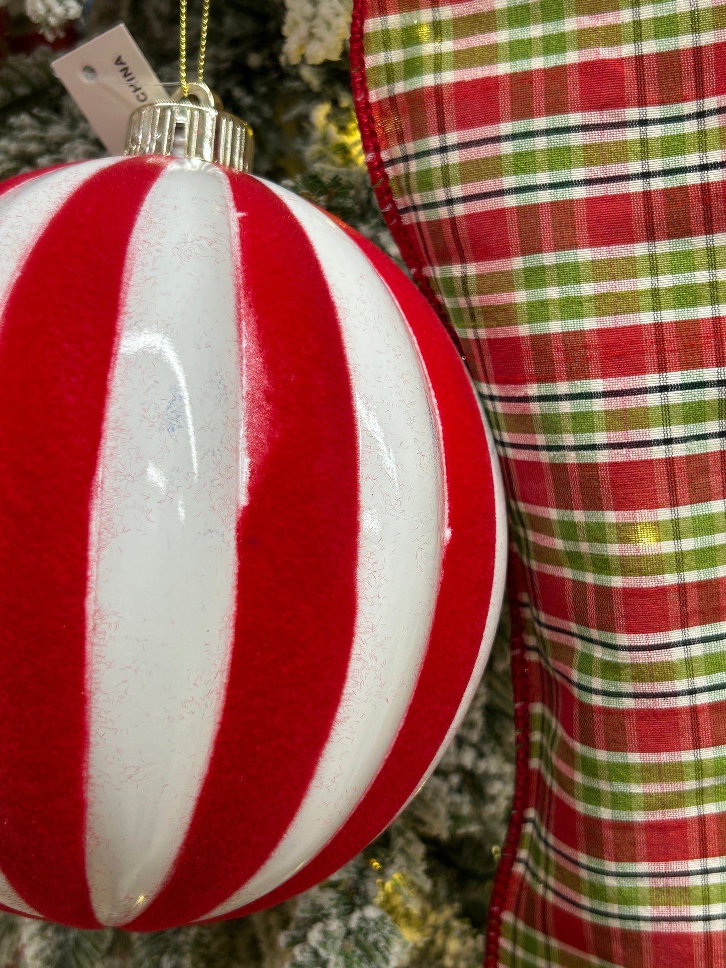 6 Inch Red And White Stripe Ball Ornament