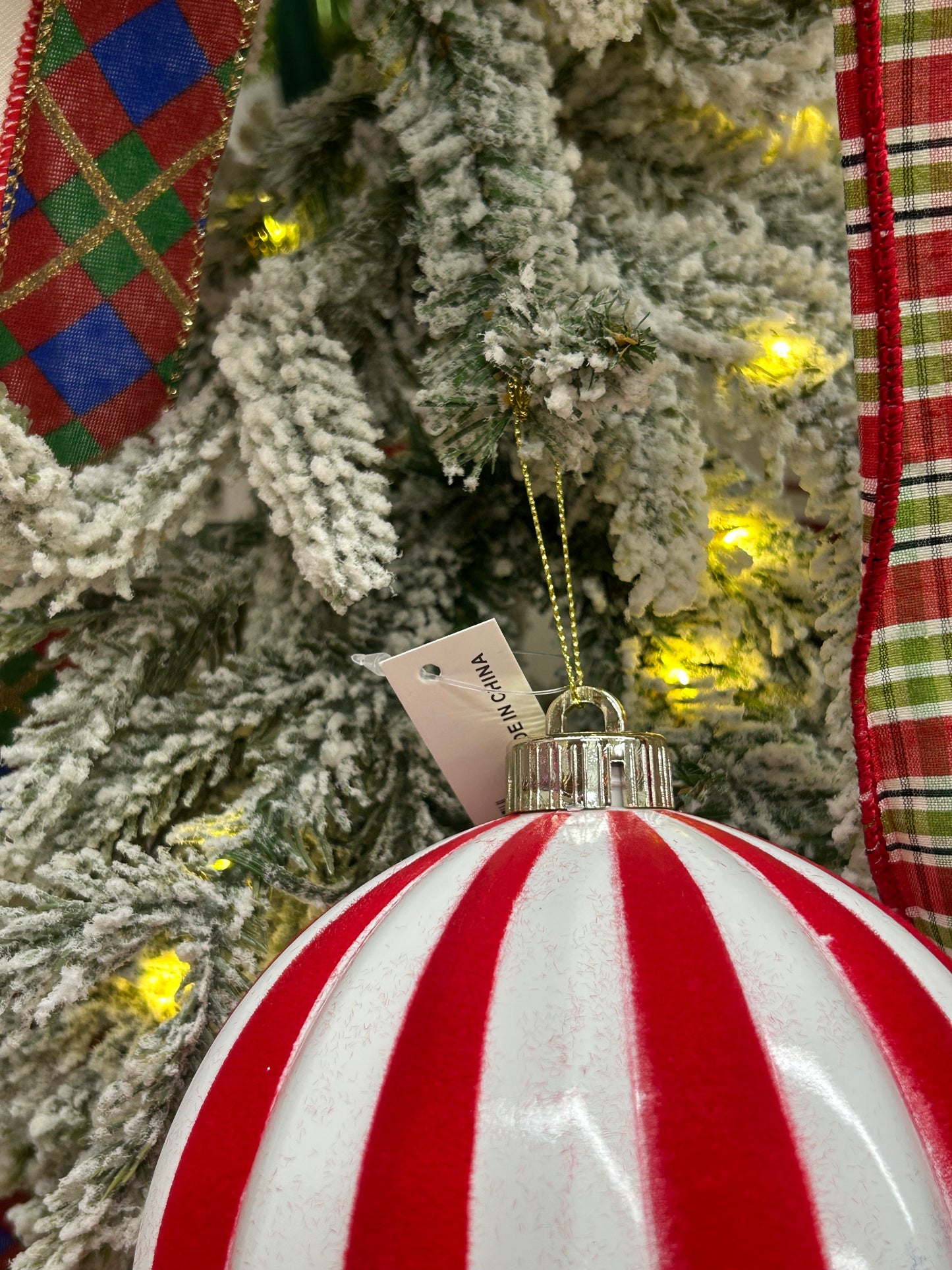 6 Inch Red And White Stripe Ball Ornament