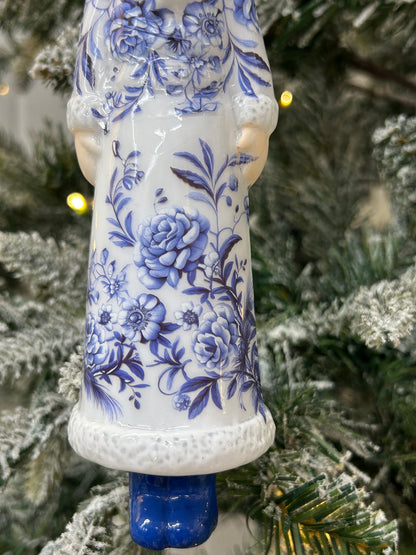 8 Inch Glass Floral Print Santa Ornament