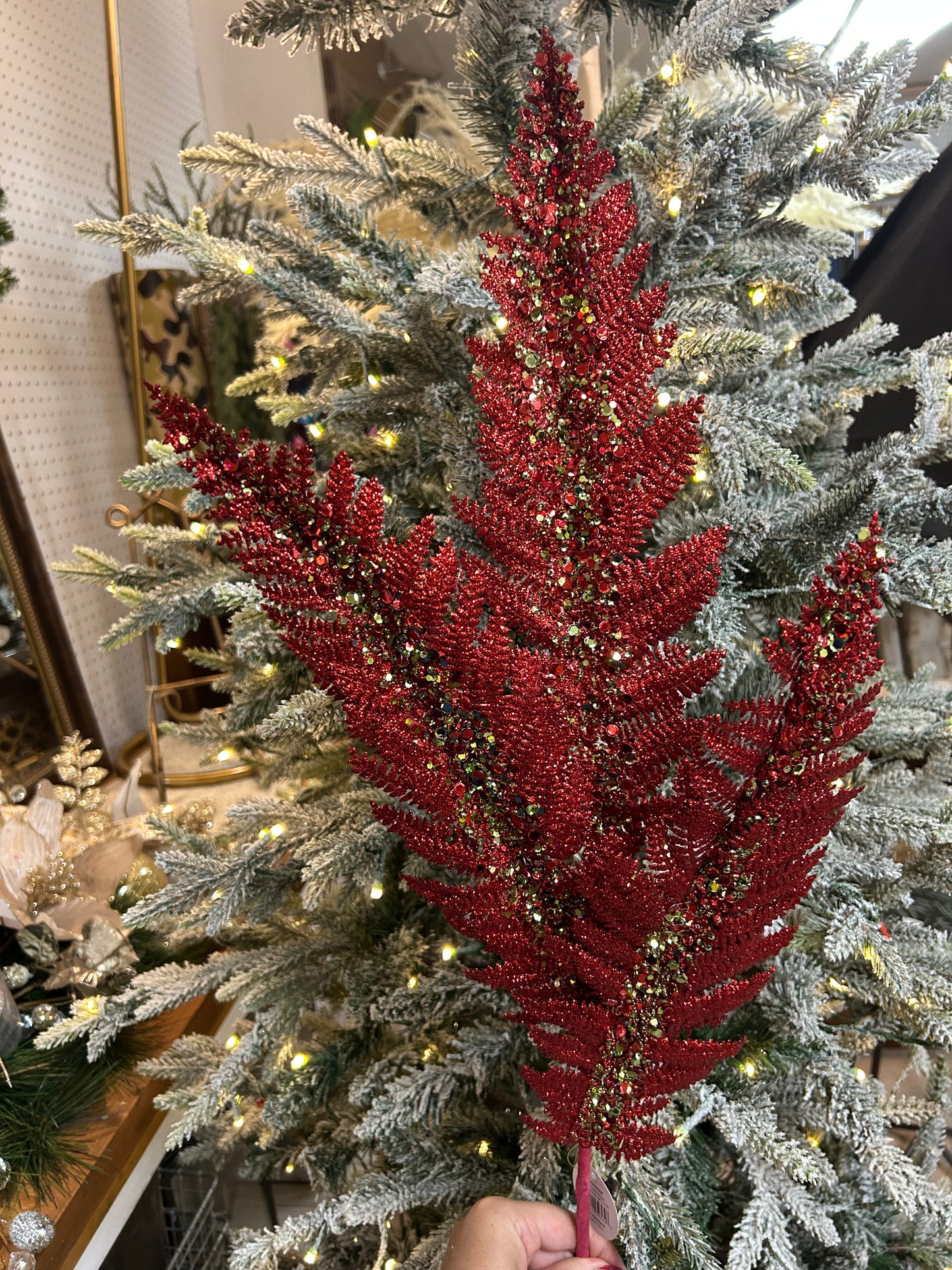 34 Inch Red And Green Jumbo Glitter Sequin Fern