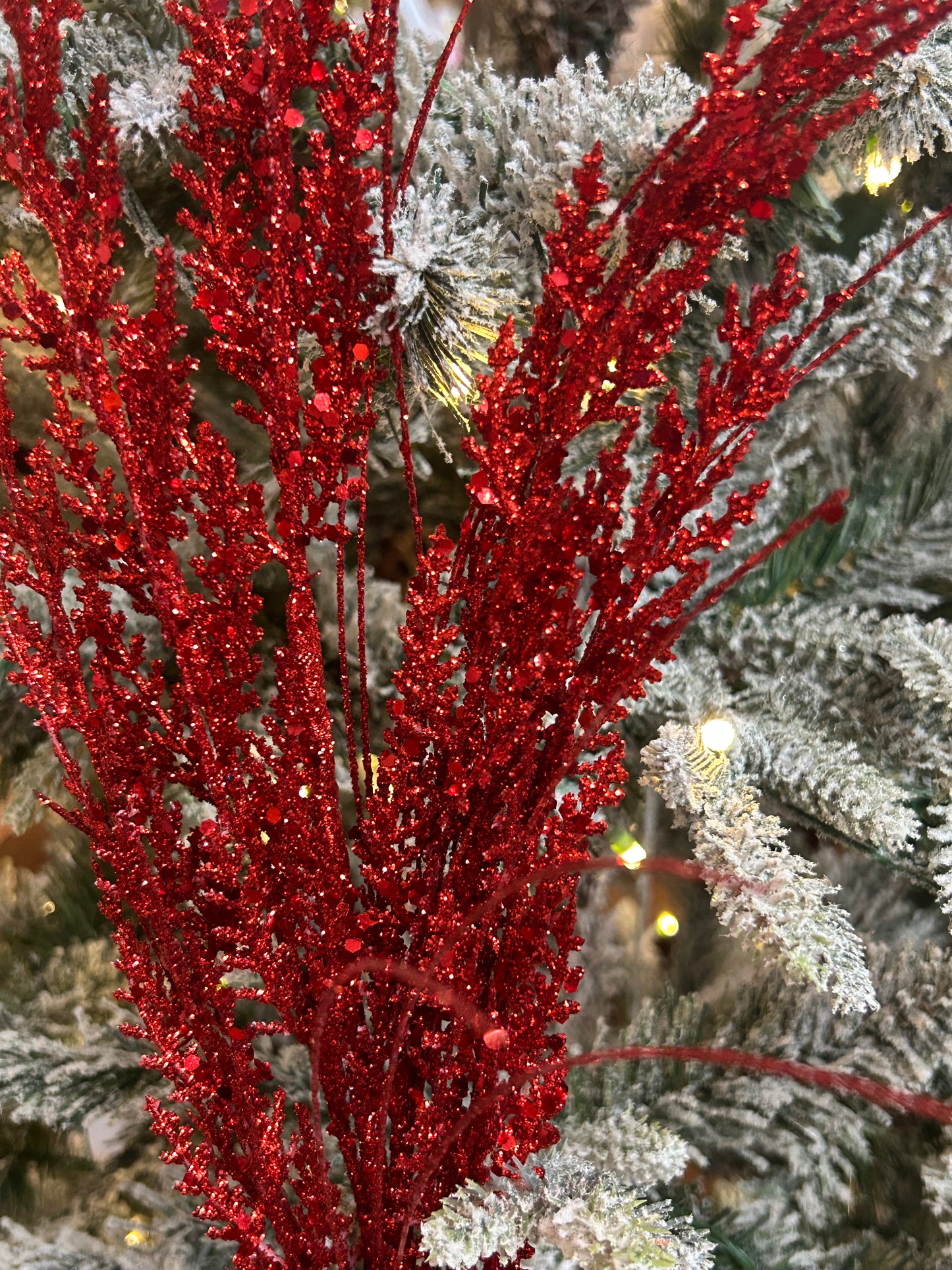 27 Inch Red Glittered Cedar Spray