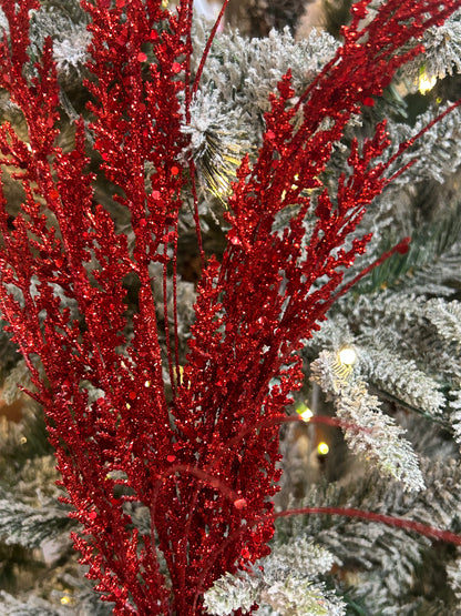 27 Inch Red Glittered Cedar Spray