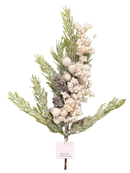 28 Inch White Berry Pinecone With Snow Spray