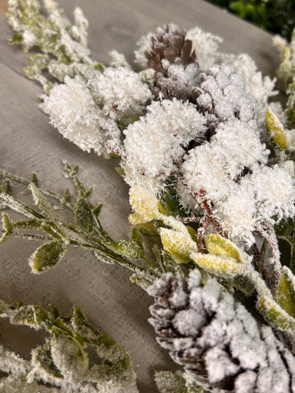24 Inch White Pinecone Pom Pom Snow Spray