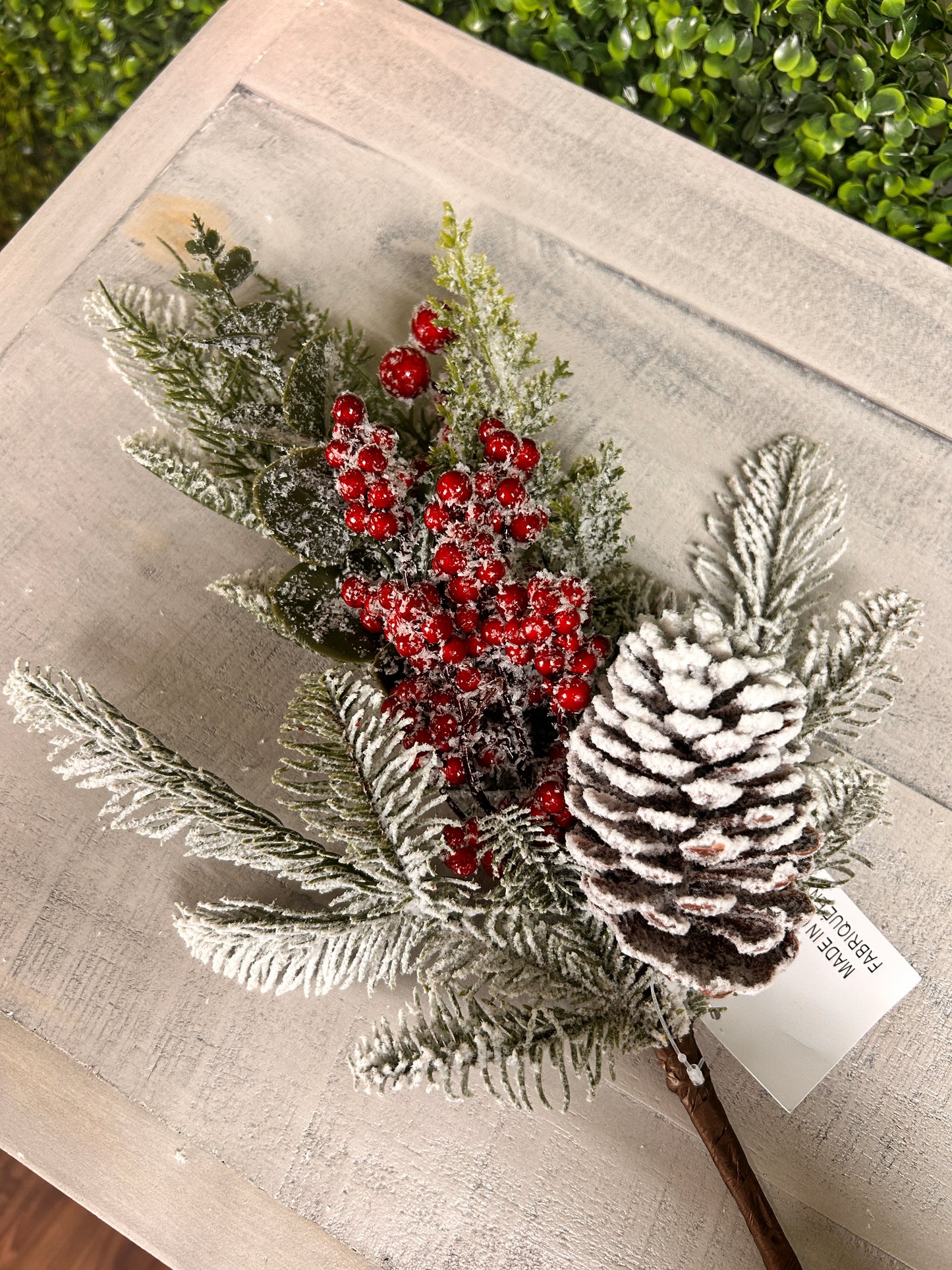 18 Inch Red Berry Snow Pine Spray