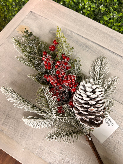 18 Inch Red Berry Snow Pine Spray