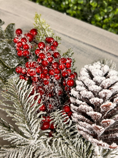 18 Inch Red Berry Snow Pine Spray