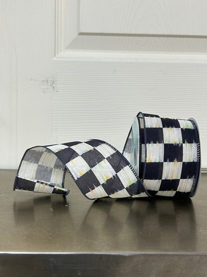 2.5 Inch By 10 Yard Beige And Black Bold Antique Checkerboard Ribbon