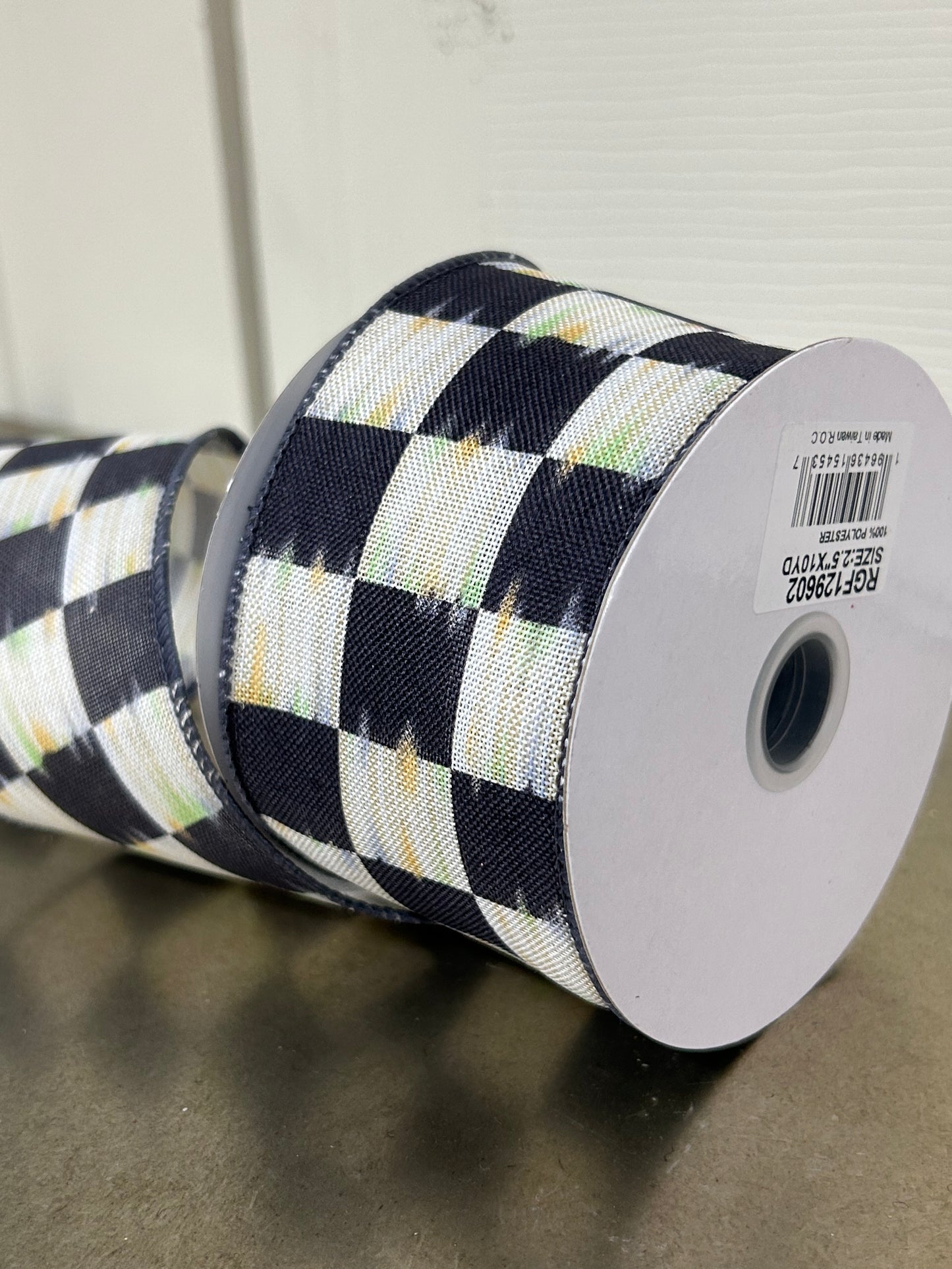 2.5 Inch By 10 Yard Beige And Black Bold Antique Checkerboard Ribbon