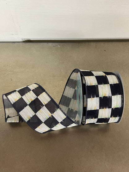 2.5 Inch By 10 Yard Beige And Black Bold Antique Checkerboard Ribbon