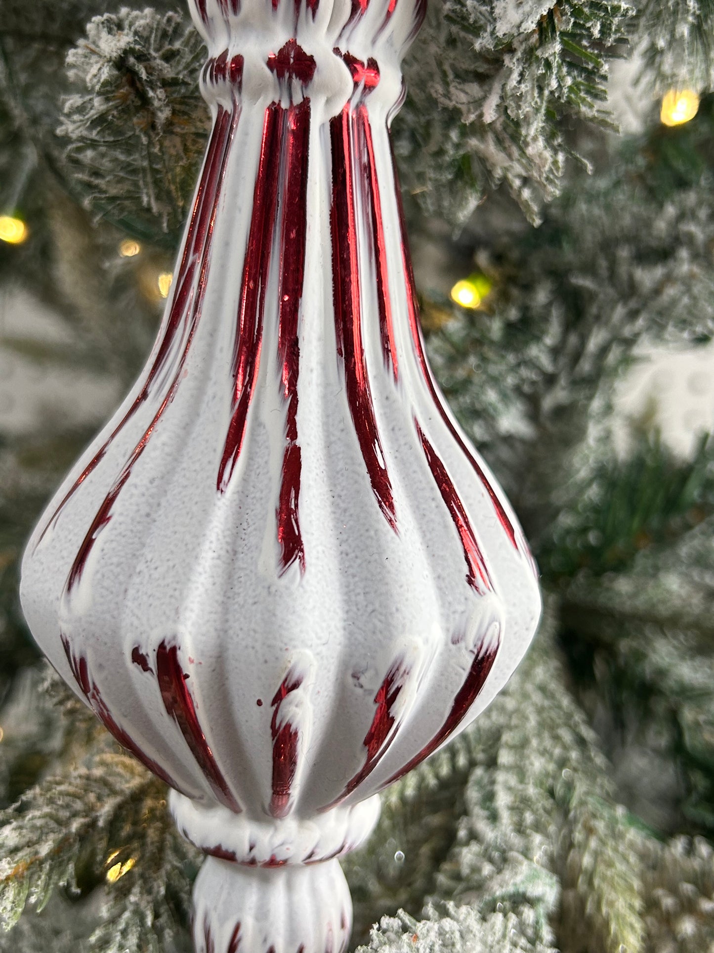 7.75 Inch Red And White Stripe Finial Ornament