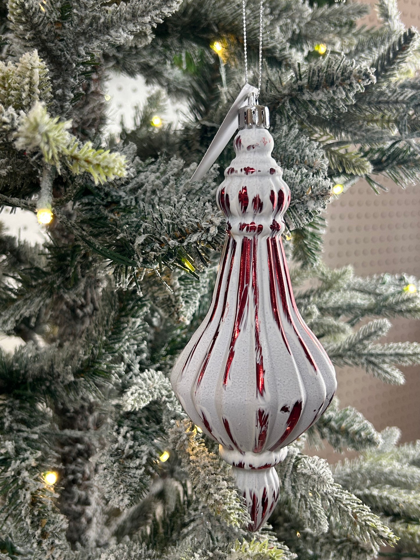 7.75 Inch Red And White Stripe Finial Ornament