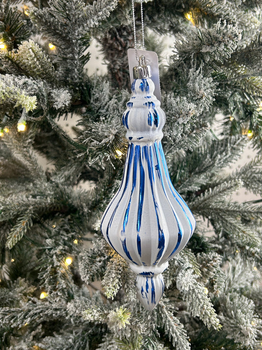 7.75 Inch Blue And White Stripe Finial Ornament