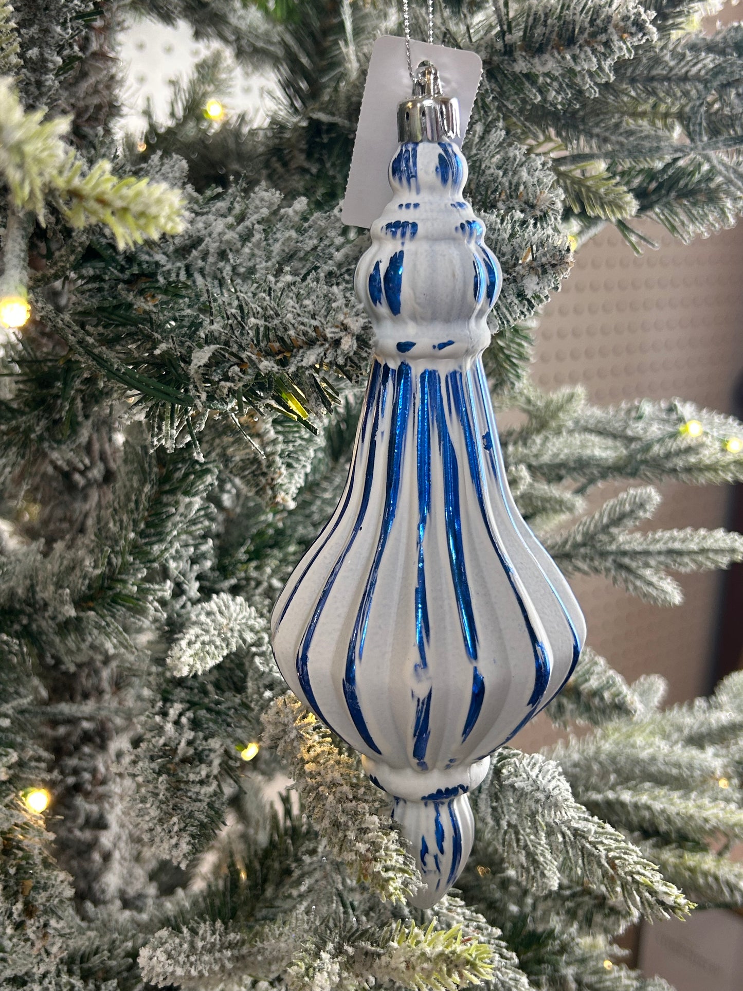7.75 Inch Blue And White Stripe Finial Ornament
