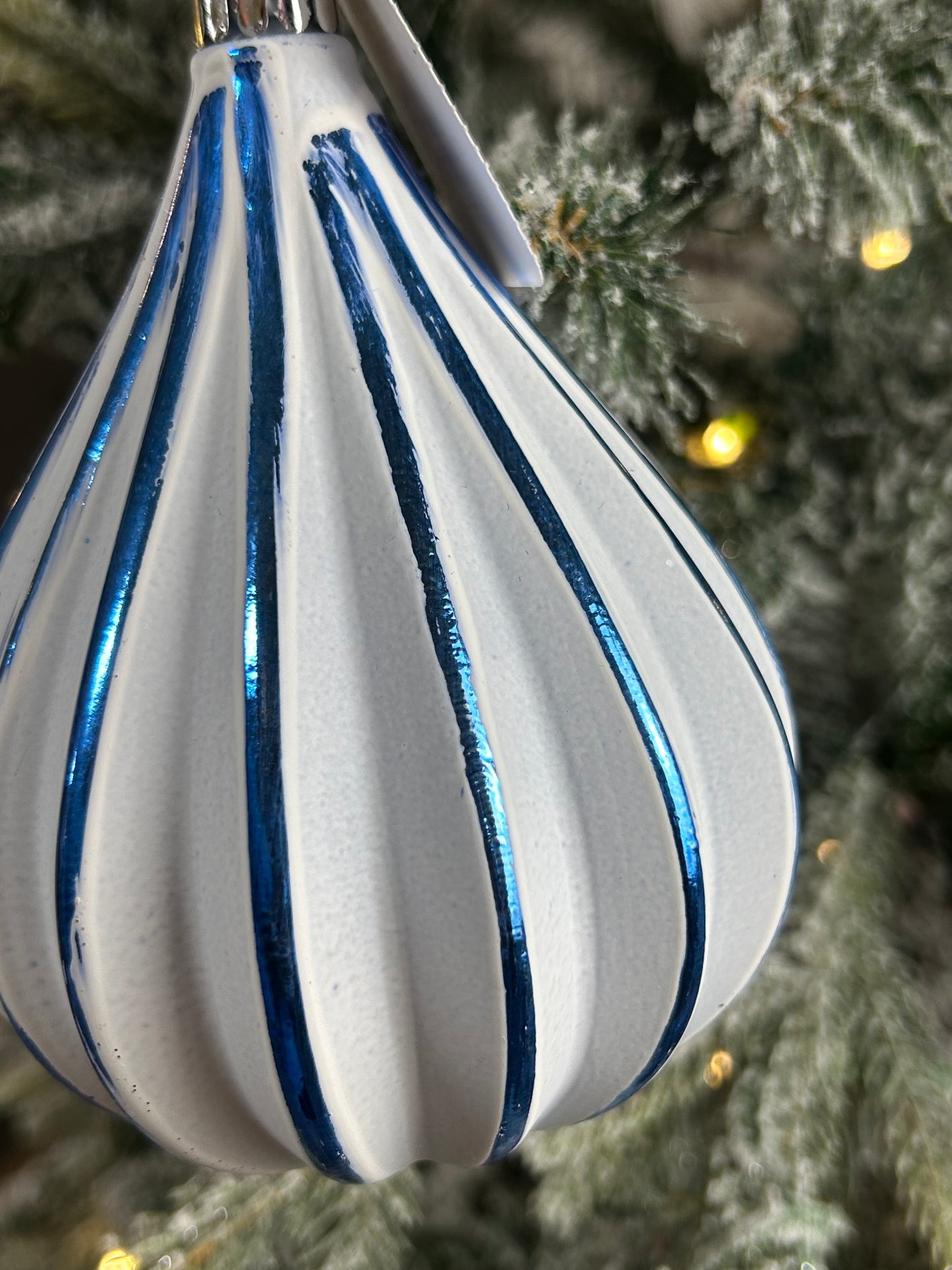 5 Inch Royal Blue And White Teardrop Stripe Ornament