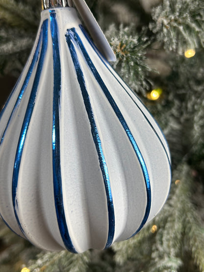 5 Inch Royal Blue And White Teardrop Stripe Ornament