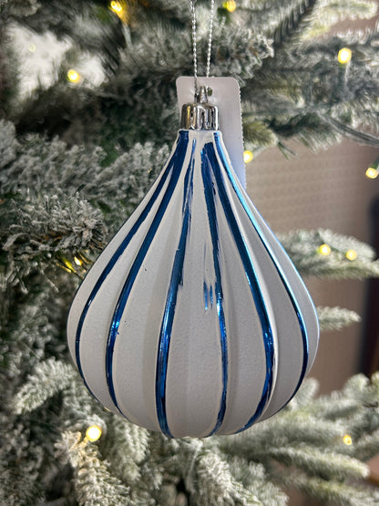 5 Inch Royal Blue And White Teardrop Stripe Ornament