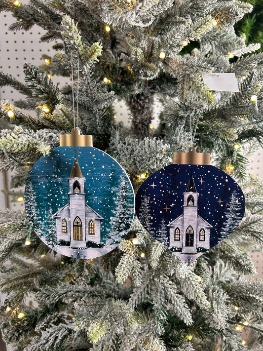 5.5 Inch Double Sided Winter Church Ornament Two Styles