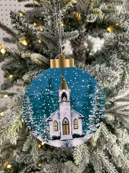 5.5 Inch Double Sided Winter Church Ornament Two Styles