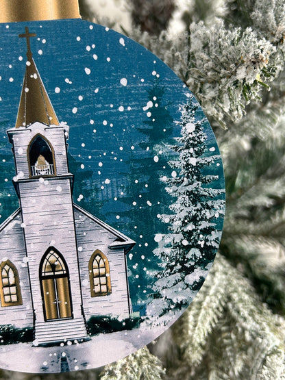 5.5 Inch Double Sided Winter Church Ornament Two Styles