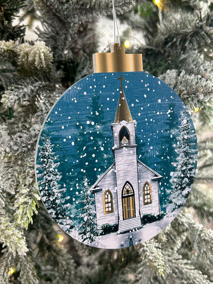 5.5 Inch Double Sided Winter Church Ornament Two Styles