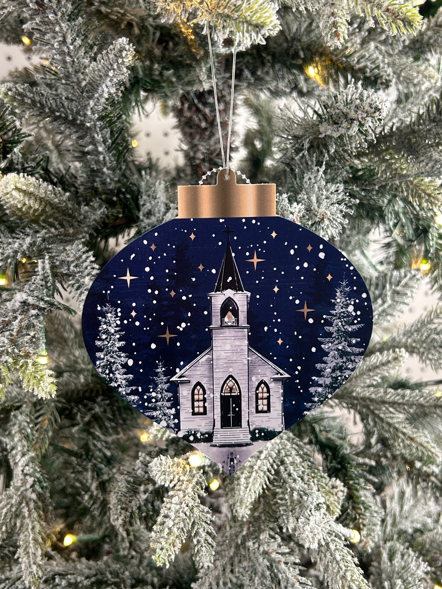 5.5 Inch Double Sided Winter Church Ornament Two Styles