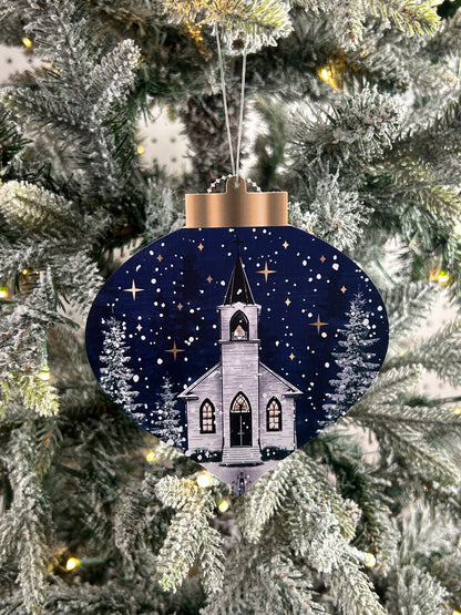 5.5 Inch Double Sided Winter Church Ornament Two Styles