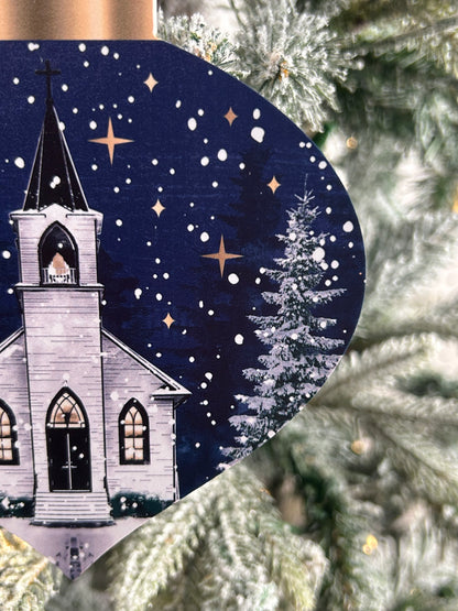5.5 Inch Double Sided Winter Church Ornament Two Styles