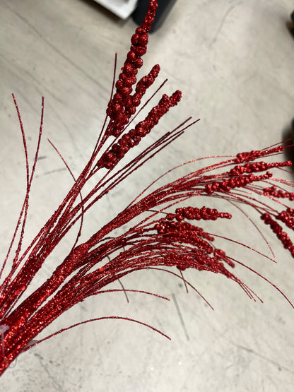 33 Inches Long Red Wild Glitter Berry Grass Spray