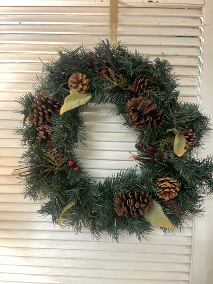 Home Accents 24 Inch Natural Wreath With Pine-cones and Berries