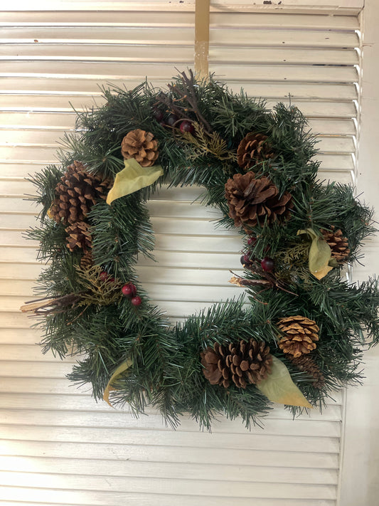 Home Accents 24 Inch Natural Wreath With Pine-cones and Berries