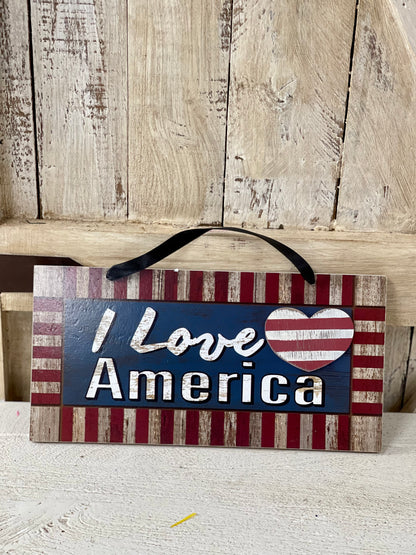 12 Inch By 6 Inch Love America Striped Sign  Two Styles