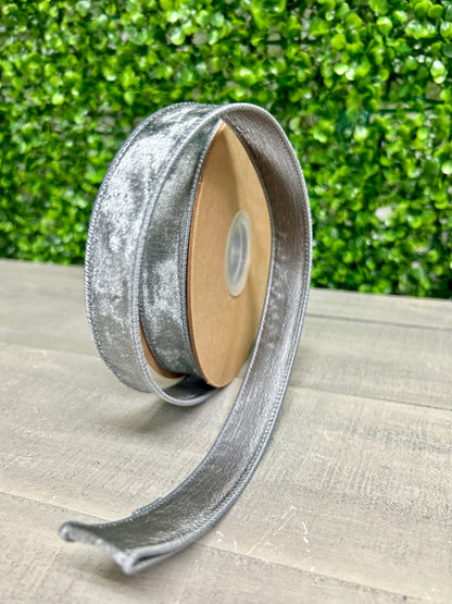 1 Inch By 10 Yard Silver Heritage Velvet Ribbon