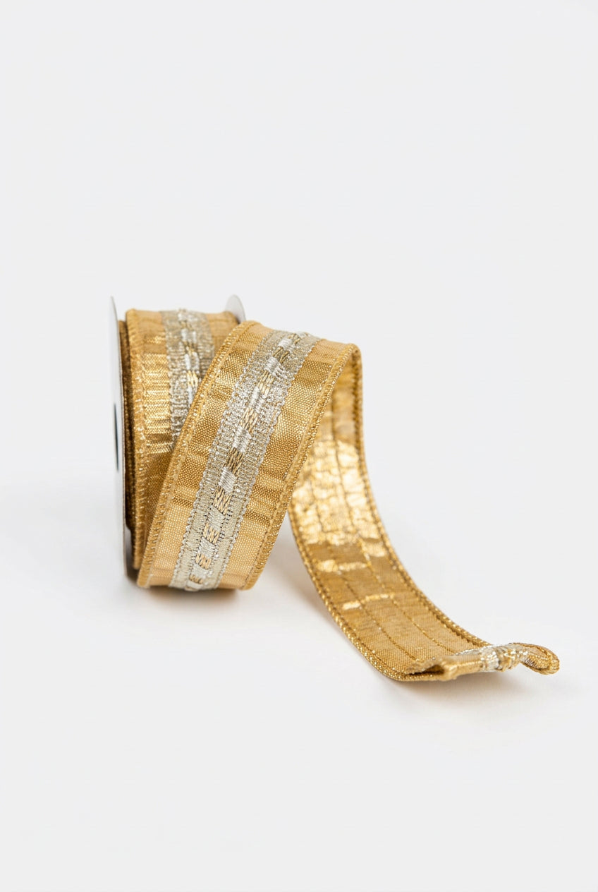 John Mark 1.5 Inch By 5 Yard Gold Metallic Trim Dupioni Ribbon