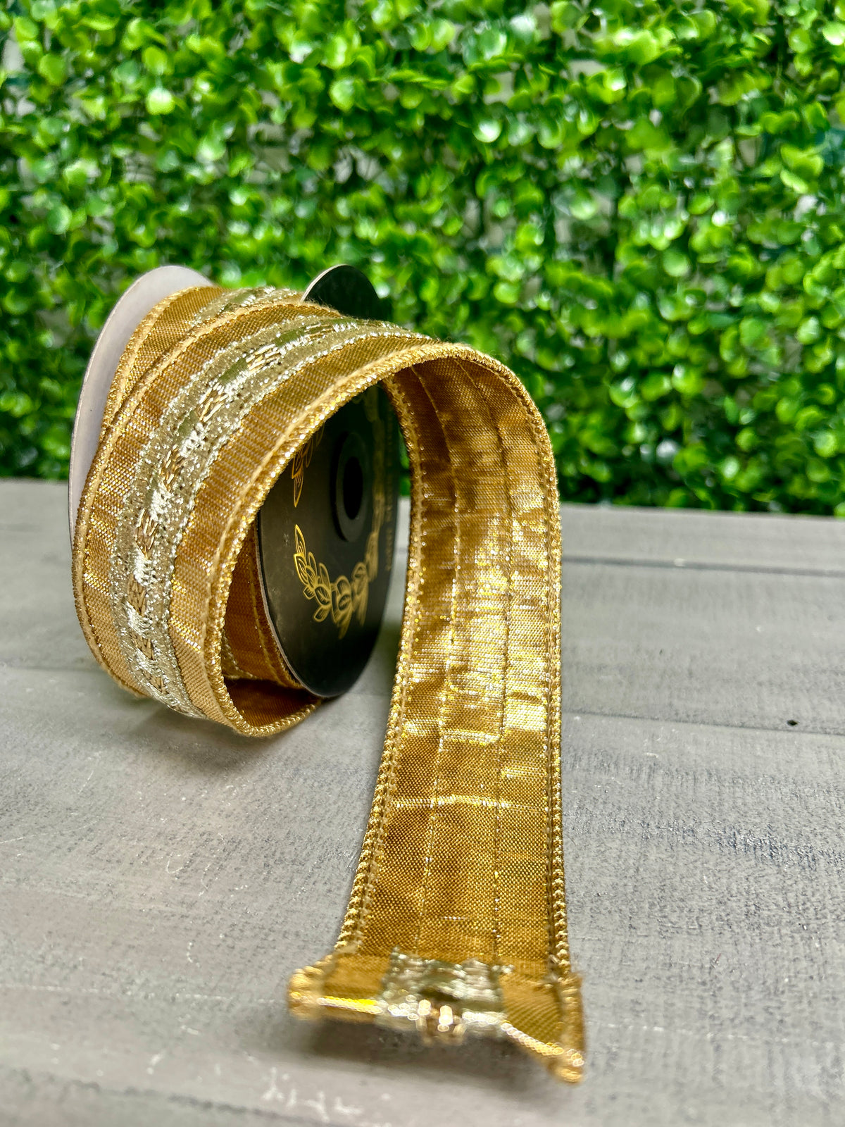 John Mark 1.5 Inch By 5 Yard Gold Metallic Trim Dupioni Ribbon