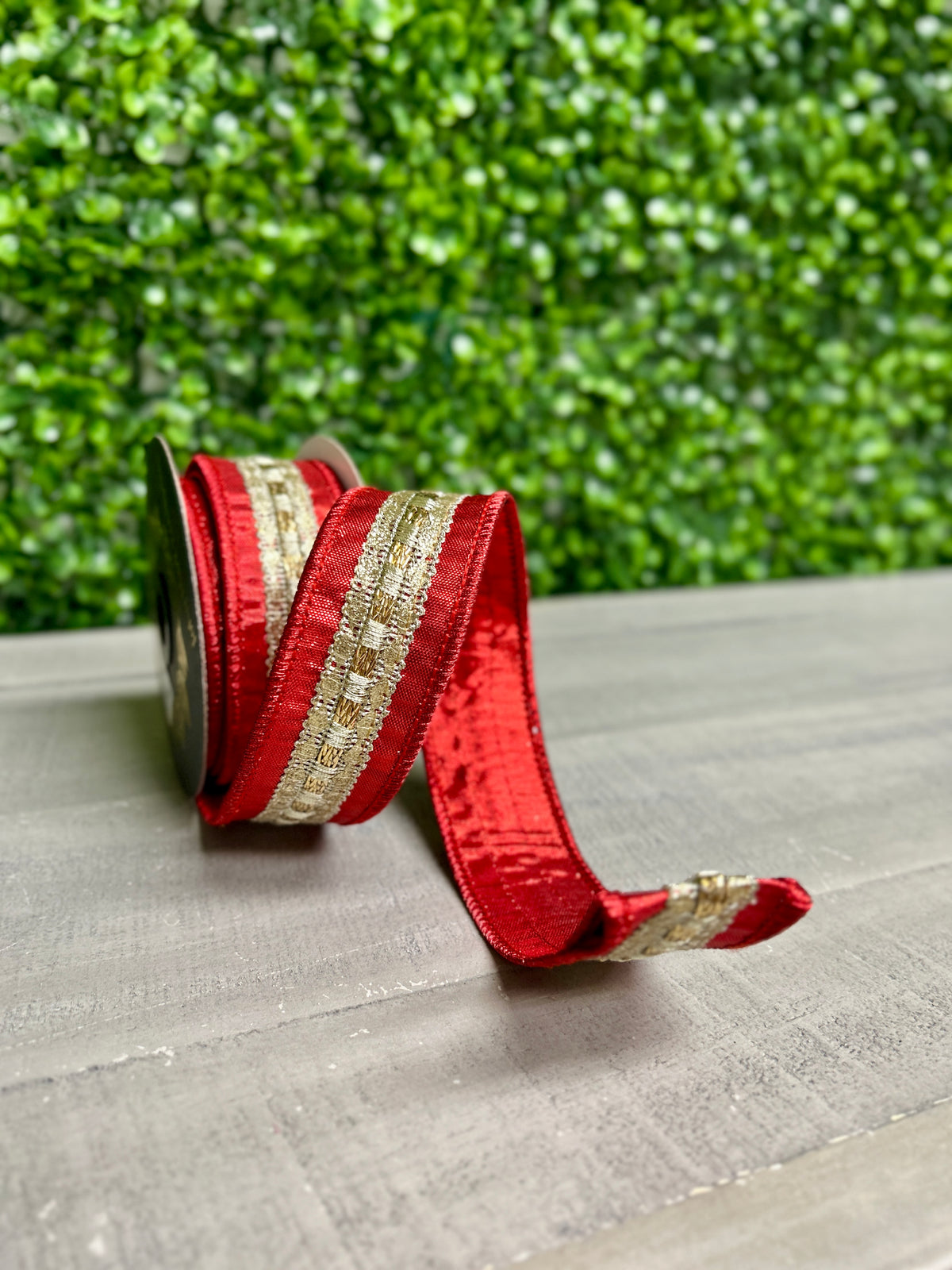 John Mark 1.5 Inch By 5 Yard Red And Gold Metallic Trim Dupioni Ribbon