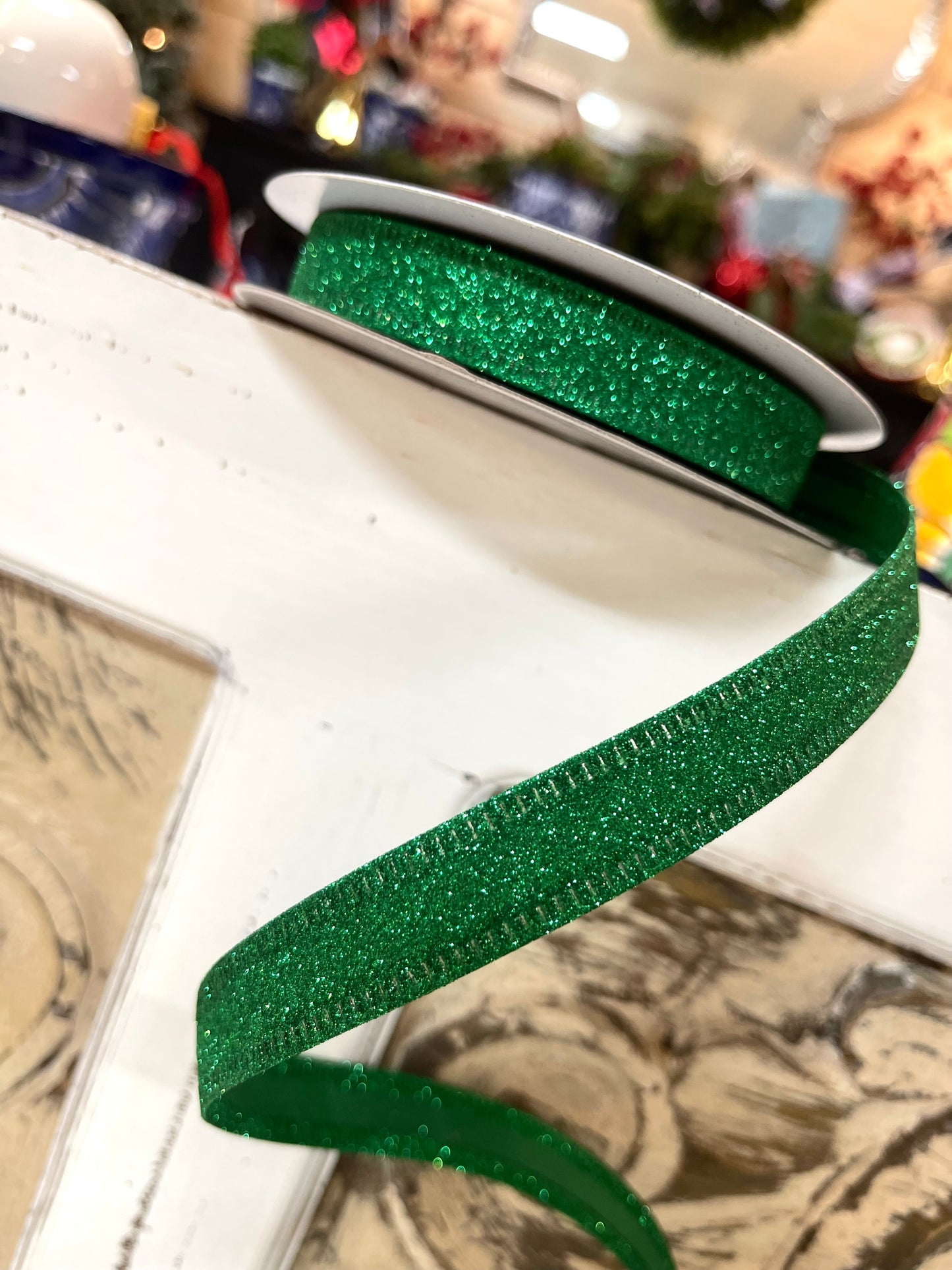 5/8 Inch By 10 Yard Emerald Green Glitter Ribbon
