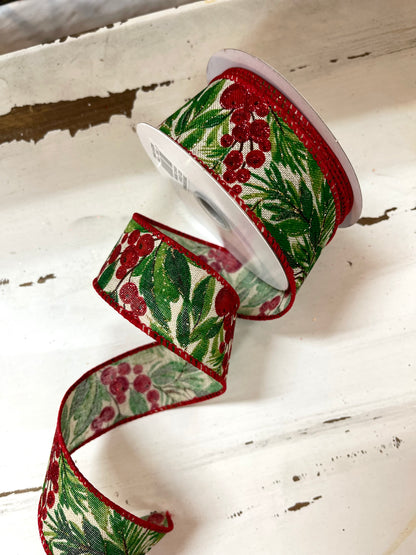 Natural Linen Ribbon With Red Berries