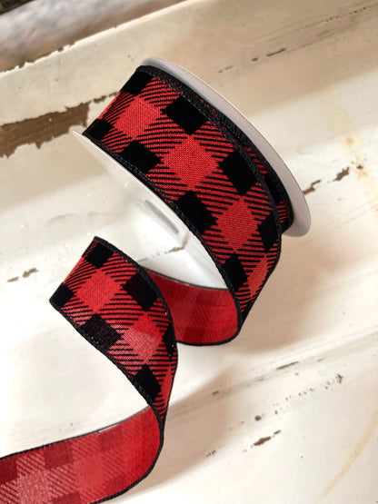 1.5 Inch Ribbon With Red and Black Plaid