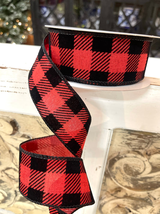 1.5 Inch Ribbon With Red and Black Plaid