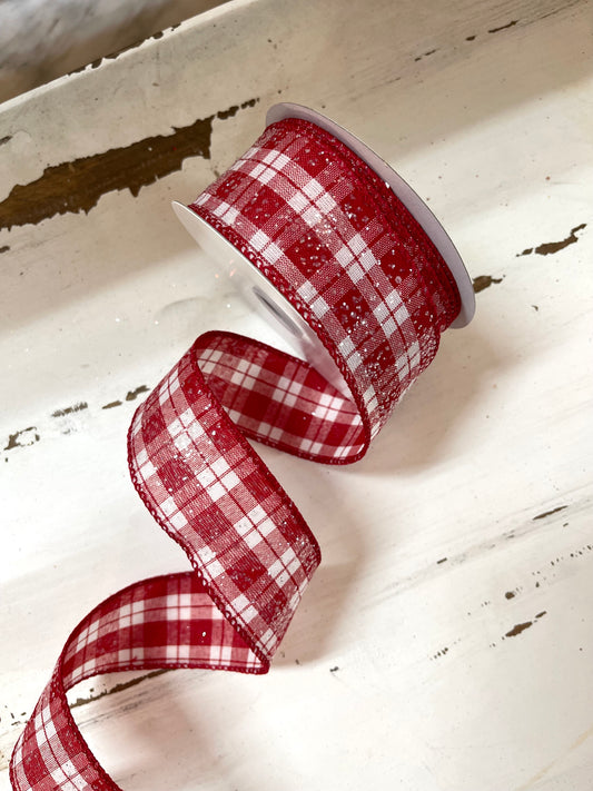 Red & White - Primitive Gingham Check Ribbon - ( 1-1/2 Inch